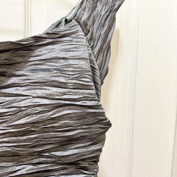 Jeanne Alexander Women's Ruched Crinkle Midi Dress Size 12 Metallic Silver - Picture 5 of 16